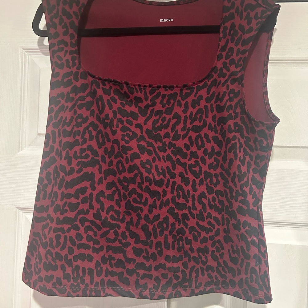 Anthropologie Maeve Women's Red Leopard Print Sleeveless Tank Top